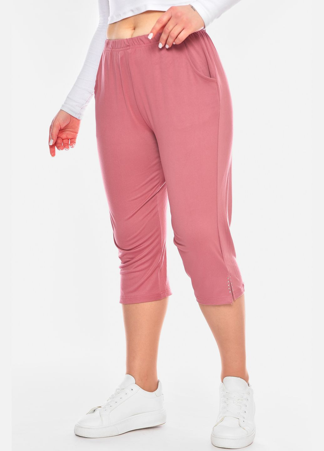 Бриджі жіночі напівбатальні рожевого кольору Let's Shop (327215340)