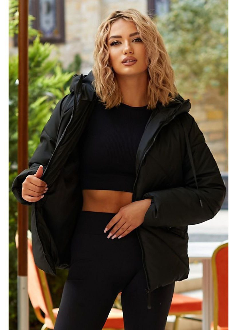 Черная демисезонная куртка женская демисезонная черного цвета Let's Shop