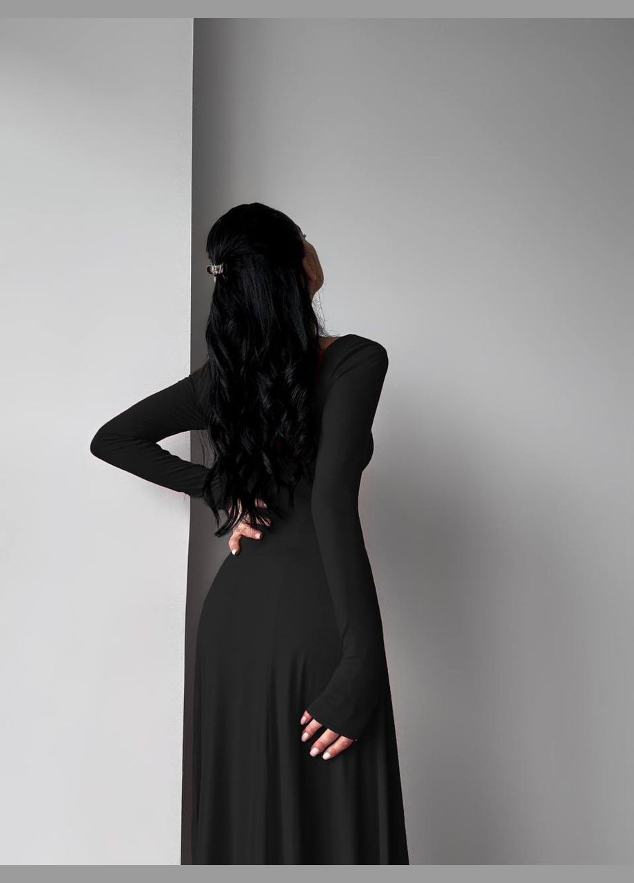 Черное коктейльное, вечернее платье клеш длины меди клеш No Brand однотонное