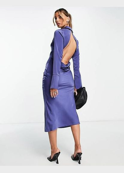 Синя коктейльна сукня з відкритою спиною Asos однотонна