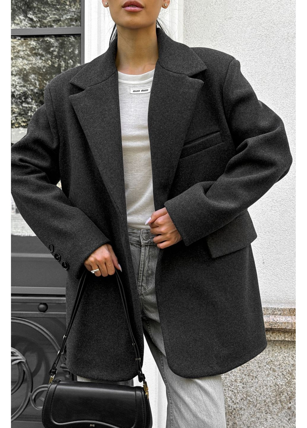 Темно-сіре демісезонне Укорочене пальто кольору графіт Jadone Fashion