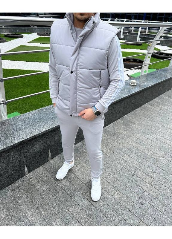 Сірий демісезонний чоловічий спортивний костюм-трійка брючний No Brand