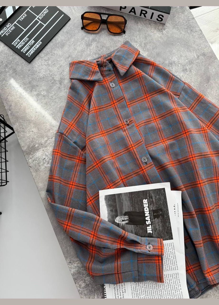 Серая повседневный рубашка в клетку Україна с длинным рукавом