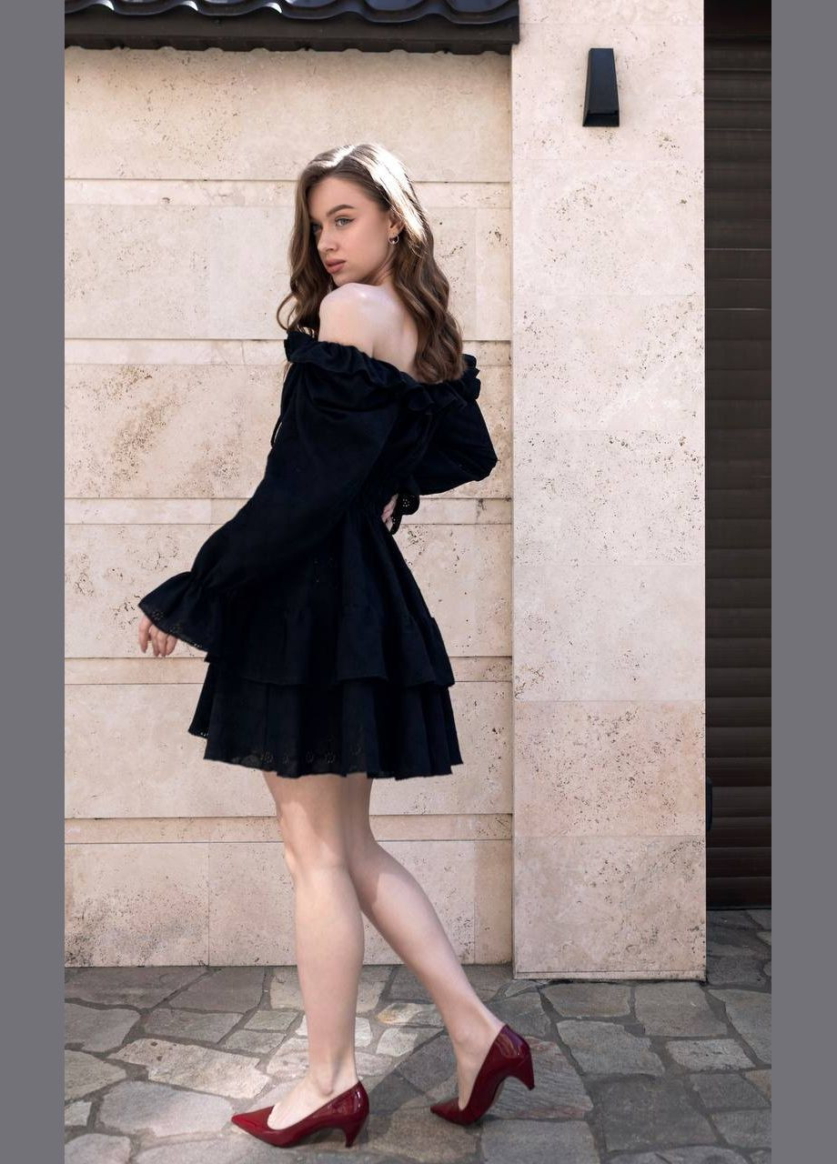 Черное повседневный, праздничный женское платье с воланами Avanti