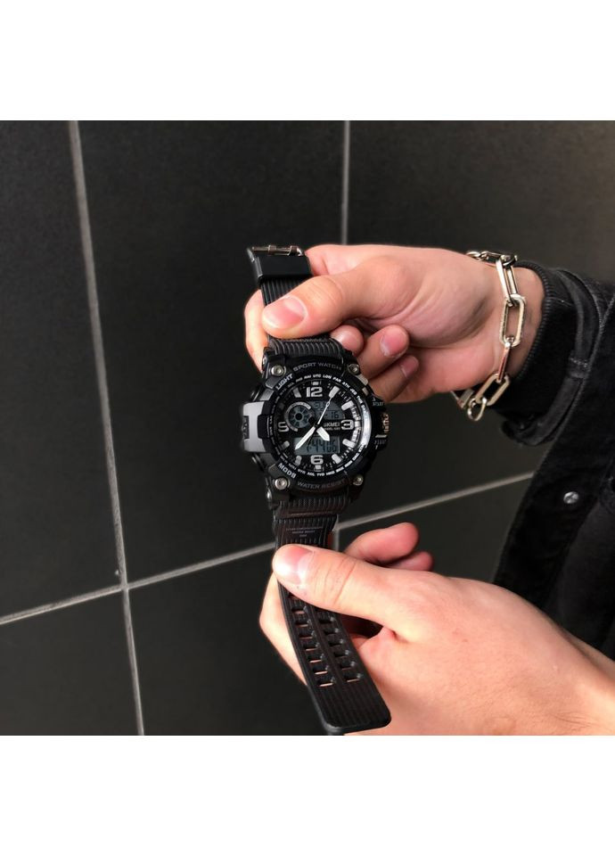 Годинник 1283 All Black кварцовий спортивний для чоловіків з будильником і секундоміром чорний ProDobro (367265547)