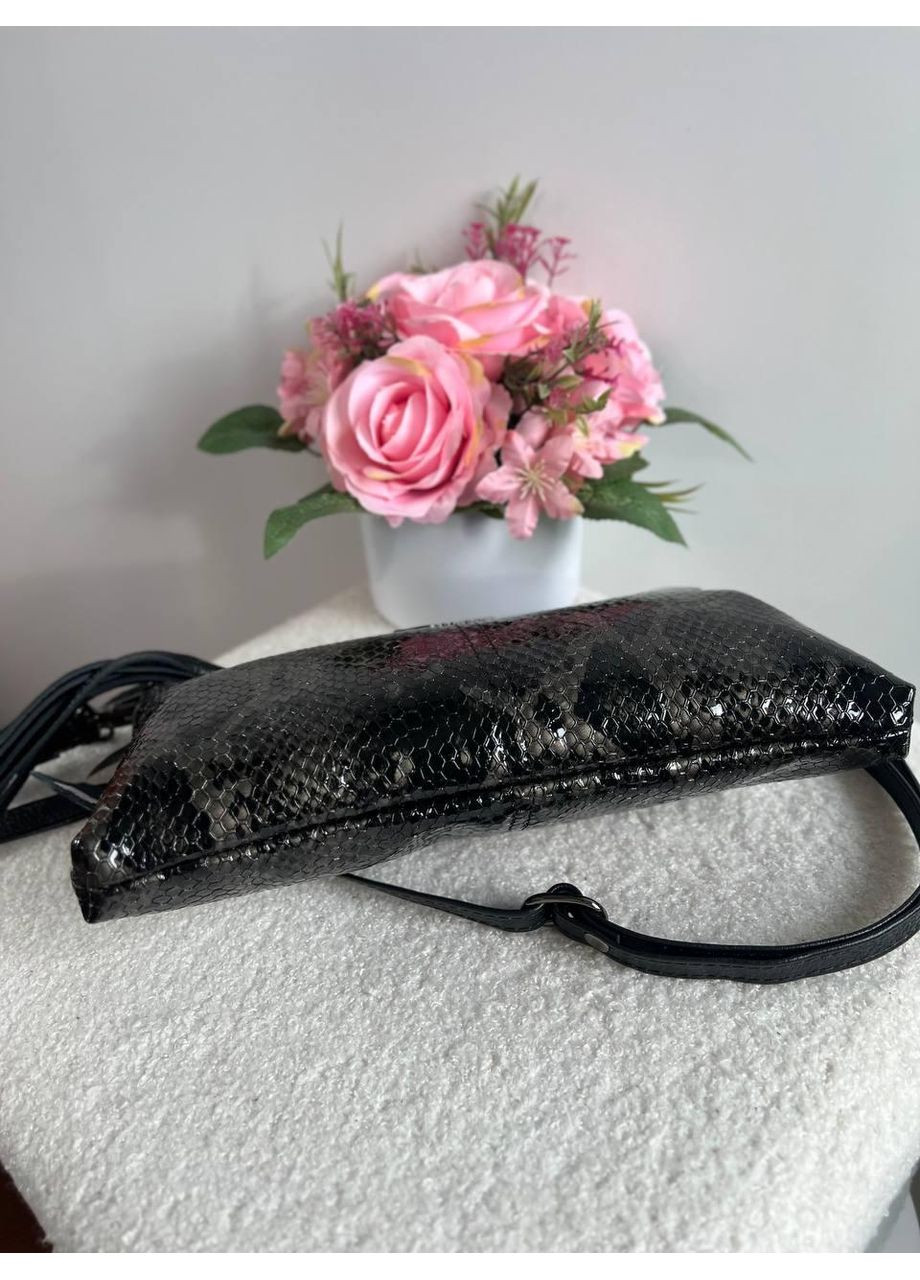 Сумка жіноча Натуральна шкіра лак чорного кольору зміїний принт (2075) Desisan (371883445)