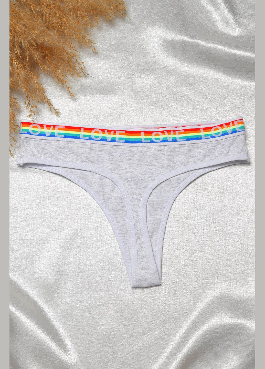 Стринги женские хлопковые с надписью серого цвета Let's Shop (303189327)