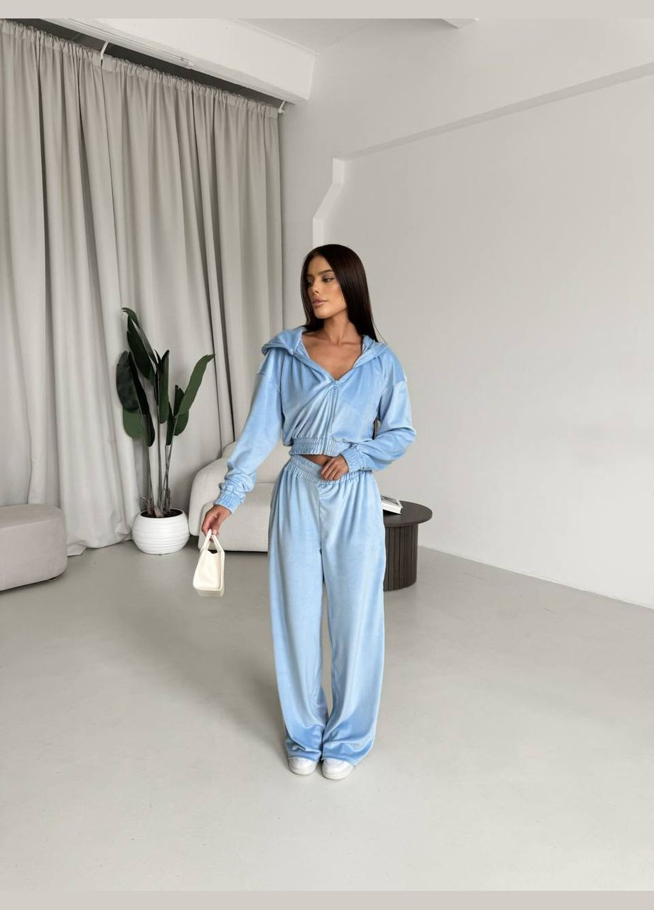 Блакитний демісезонний жіночий комплект з велюру Avanti