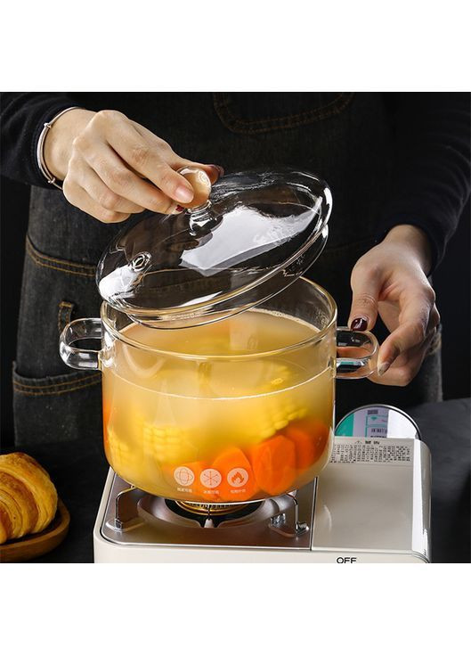 Кастрюля стеклянная с крышкой из боросиликатного стекла, прозрачная кастрюля, 1,9 л No Brand (362961162)