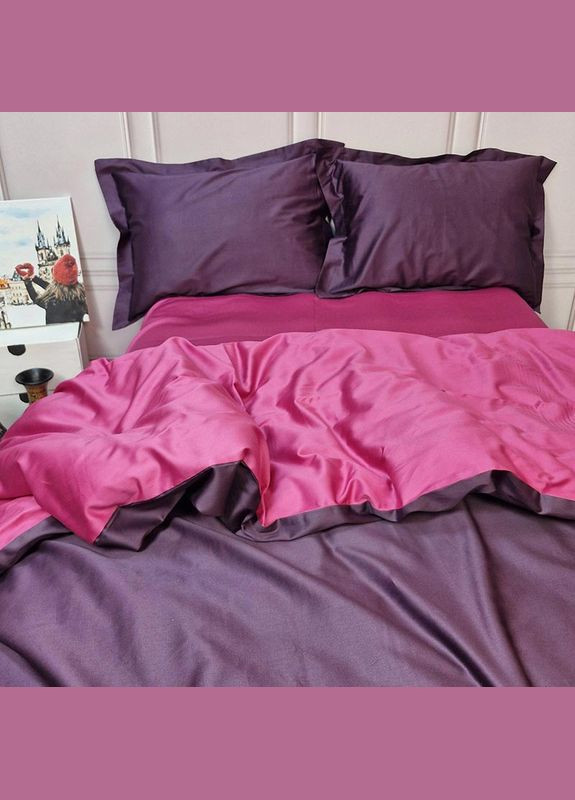 Постельное белье ДУЭТ VIOLET FLOWER/BERRY Premium Сатин однотон Двуспальное на резинке Сатин однотон MERISET (335051897)