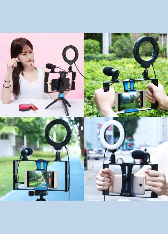 Комплект блогера PKT3025L 4в1 (кільцеве світло, кріплення, тримач для телефону, мікрофон) Puluz (314748022)