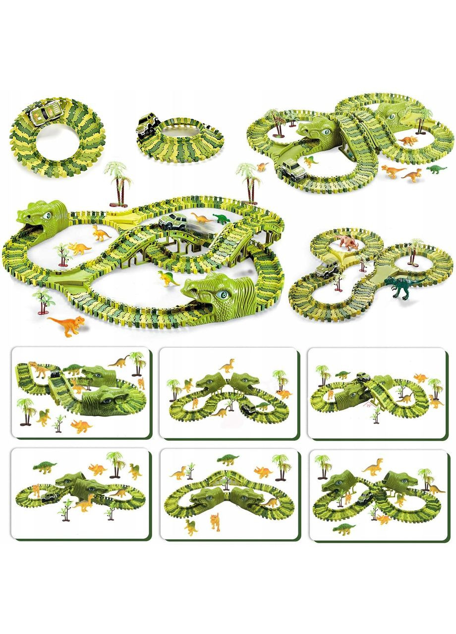 Дитячий автотрек із динозаврами 320 деталей 480 см 2 машинки No Brand (363042436)