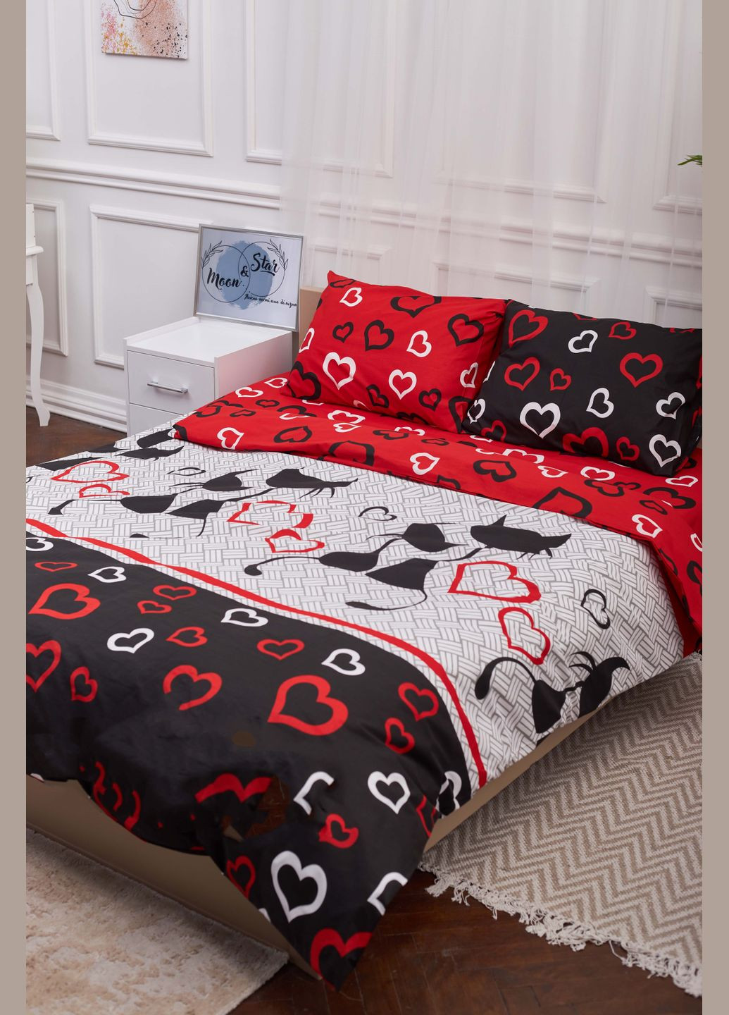 Комплект постельного белья двуспальный 175х210 наволочки 2х50х70 Бязь Gold Люкс (MS-820001154) Moon&Star Love Cats (285717763)