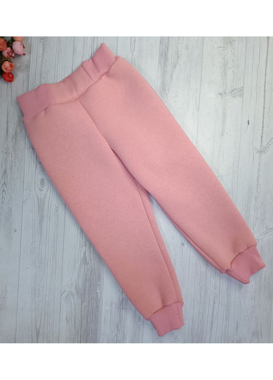 Персиковый зимний костюм утепленный для девочки тринитка на флисе No Brand