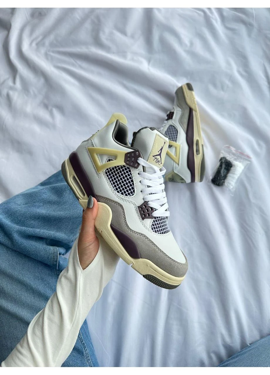 Белые летние кроссовки nike air jordan 4 white beige bordo найк аир джордан No Brand