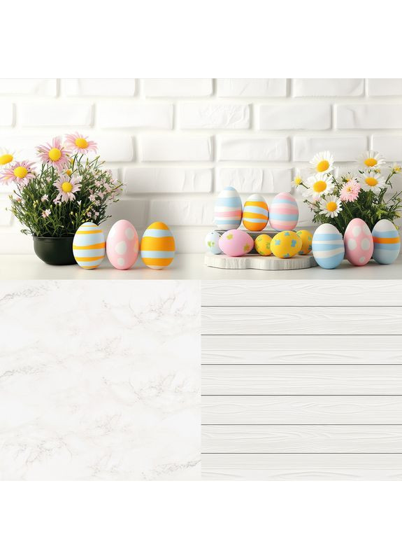 Вініловий фон для фотозйомки 3D весняний декор з писанками, підлога мармур і біла дошка, 80×80 см, №58612 PhotoVinyl (360982888)