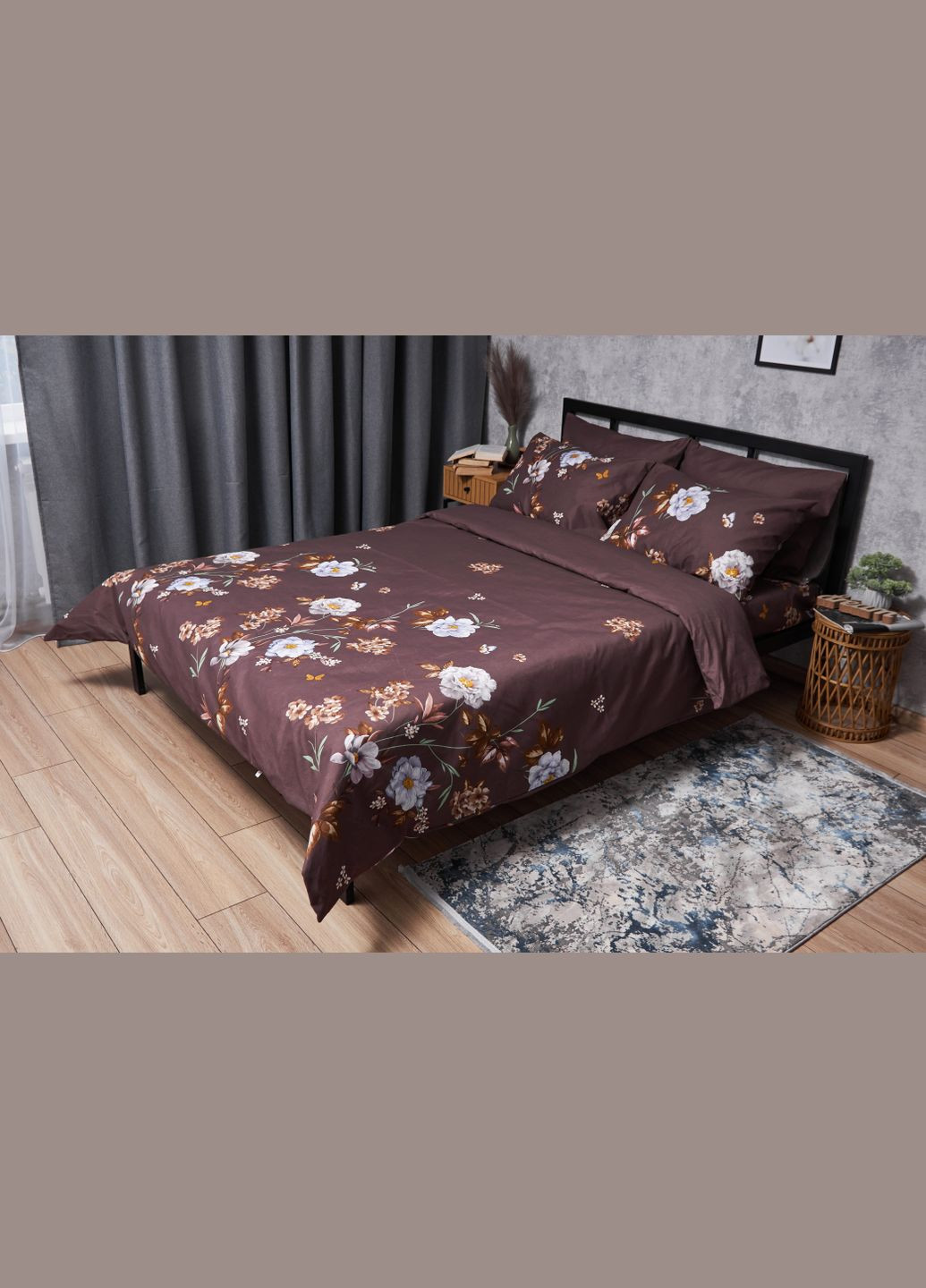 Комплект постельного белья Микросатин Premium «» полуторный 143х210 наволочки 4х50х70 (MS-820005023) Moon&Star Floral Mocha (293148256)