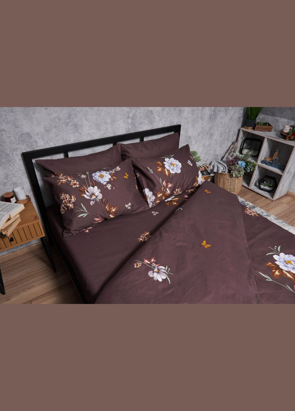 Комплект постельного белья Микросатин Premium «» полуторный евро 160х220 наволочки 2х40х60 (MS-820005025) Moon&Star floral mocha (293148273)