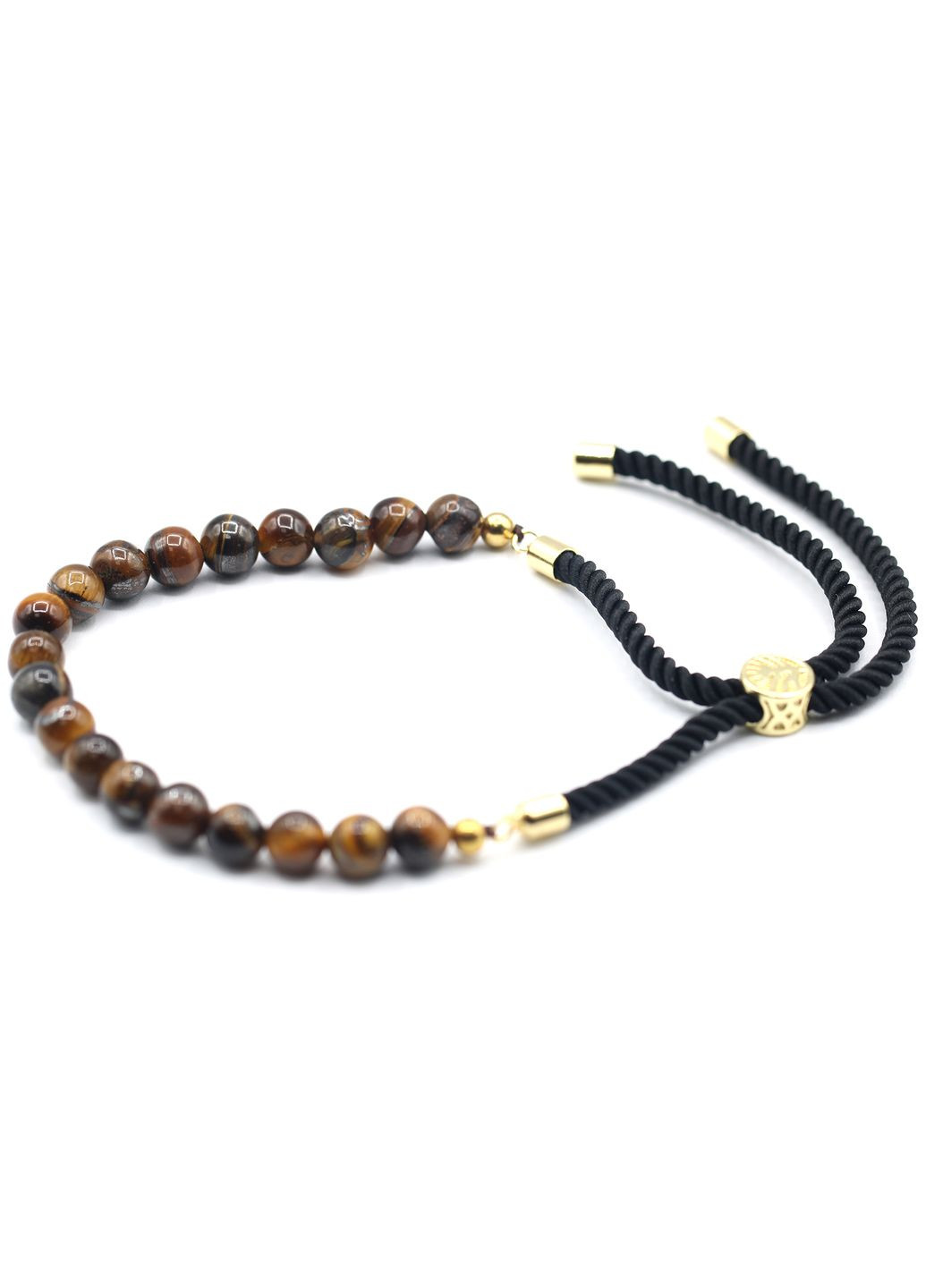 Браслет із чорною ниткою та позолотою 18 карат із натуральним каменем - тигрове око No Brand (295349879)