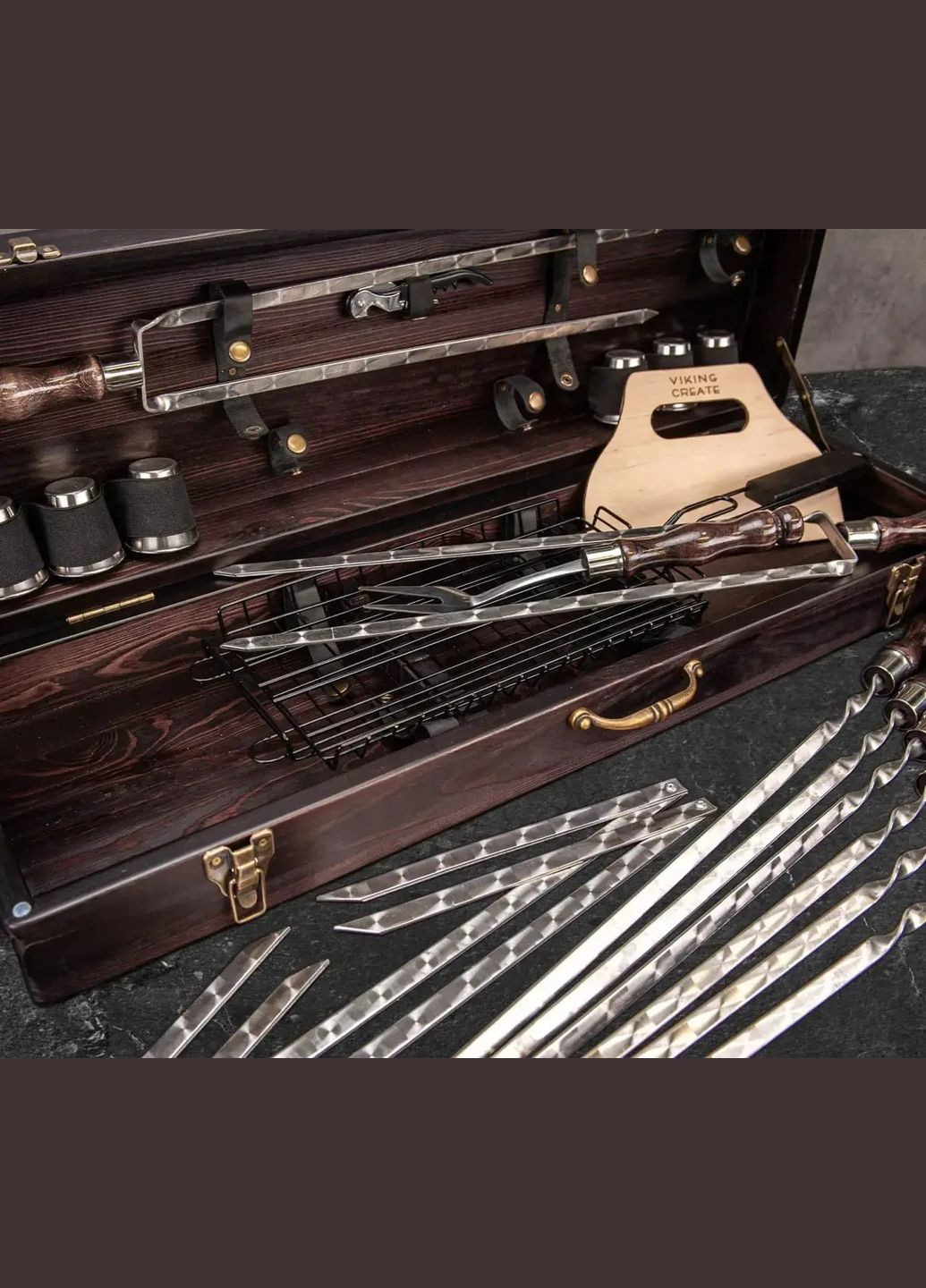 Набір для шашлику у валізі "Скаді" 20 якісних предметів на подарунок чоловікові Handmade WC-020 (347291576)