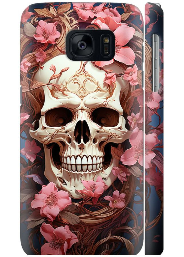 3D пластиковый матовый чехол 'Череп в розовых цветах' для Endorphone Samsung Galaxy S7 G930F (281474773)