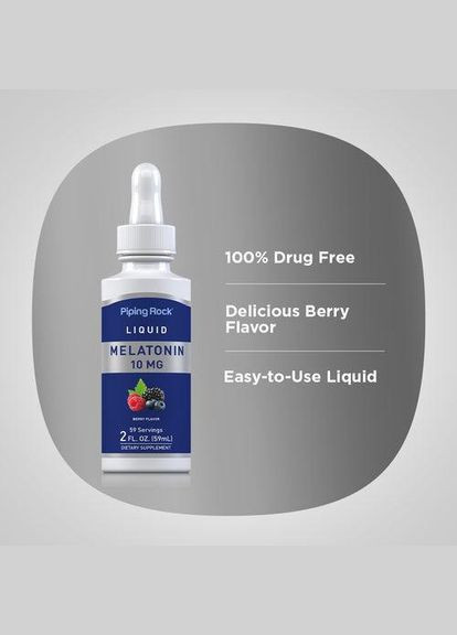 Мелатонін рідкий Liquid Melatonin 10 мг 59 мл (смак ягоди) Piping Rock (346513862)