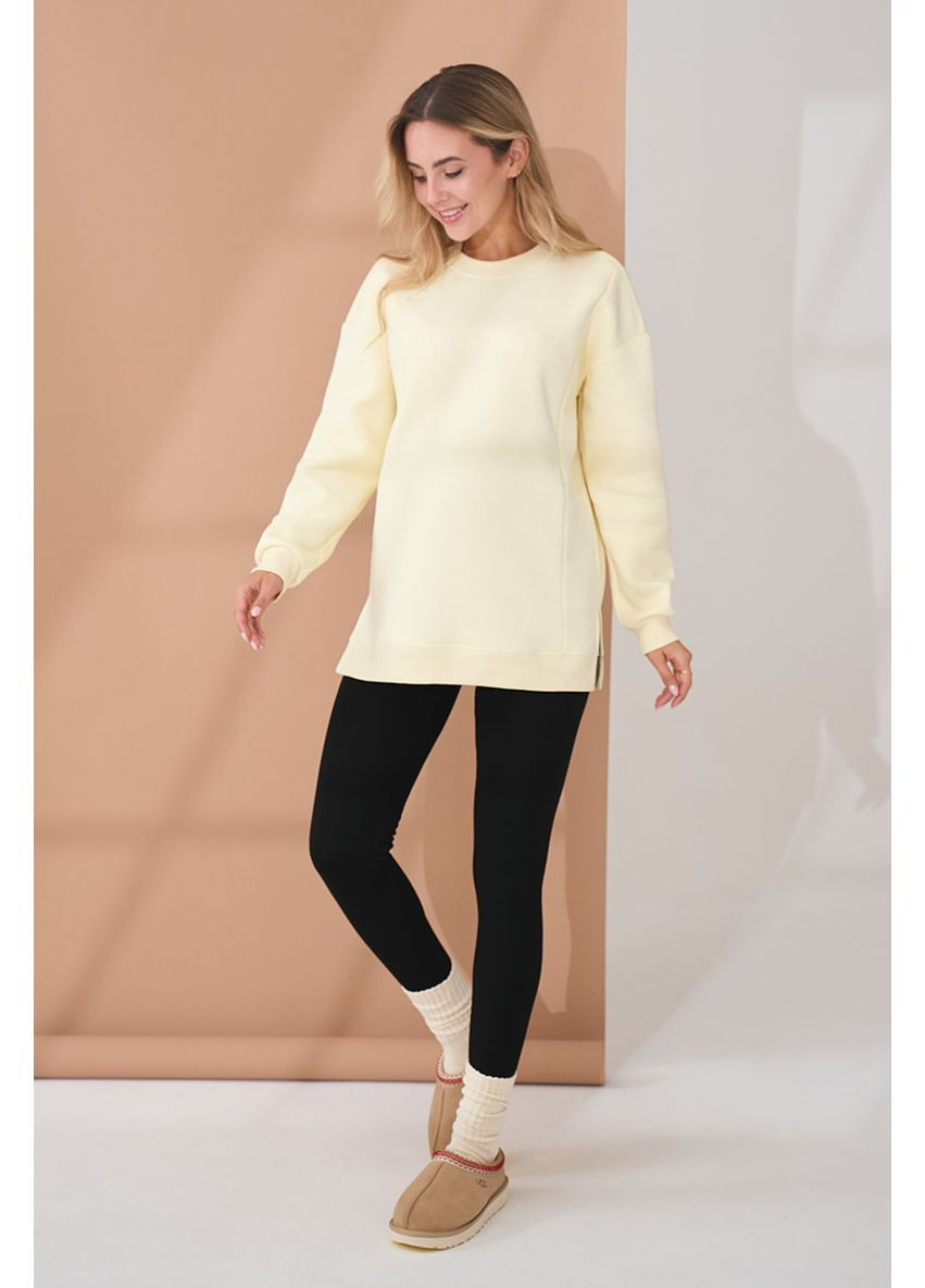 Черные черные теплые леггинсы лосины для беременных на меху с высоким поясом на животик Юла мама