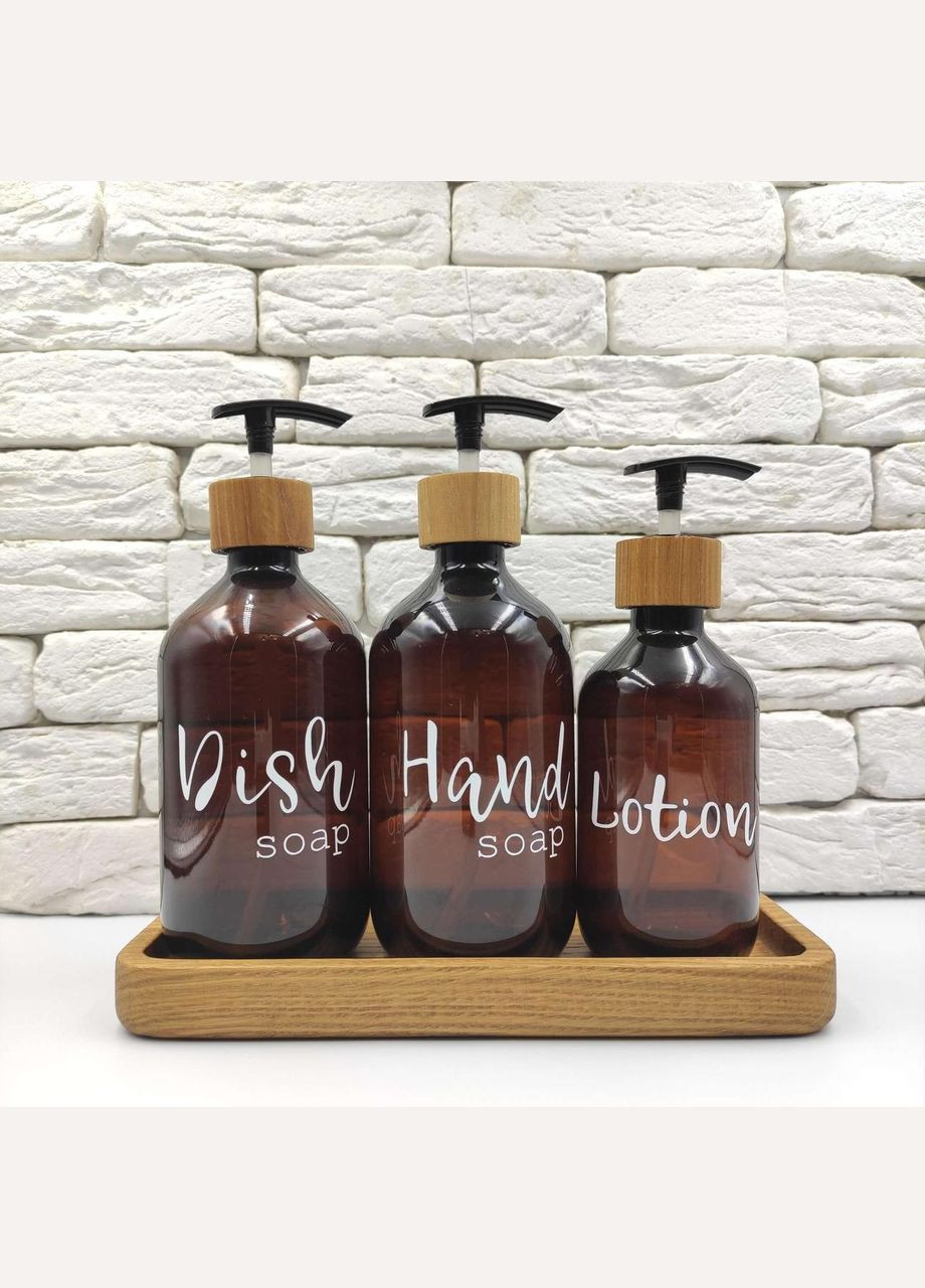 Набор дозаторов для кухни с деревянной подставкой "Анна" пластик (3 шт) No Brand (298794656)