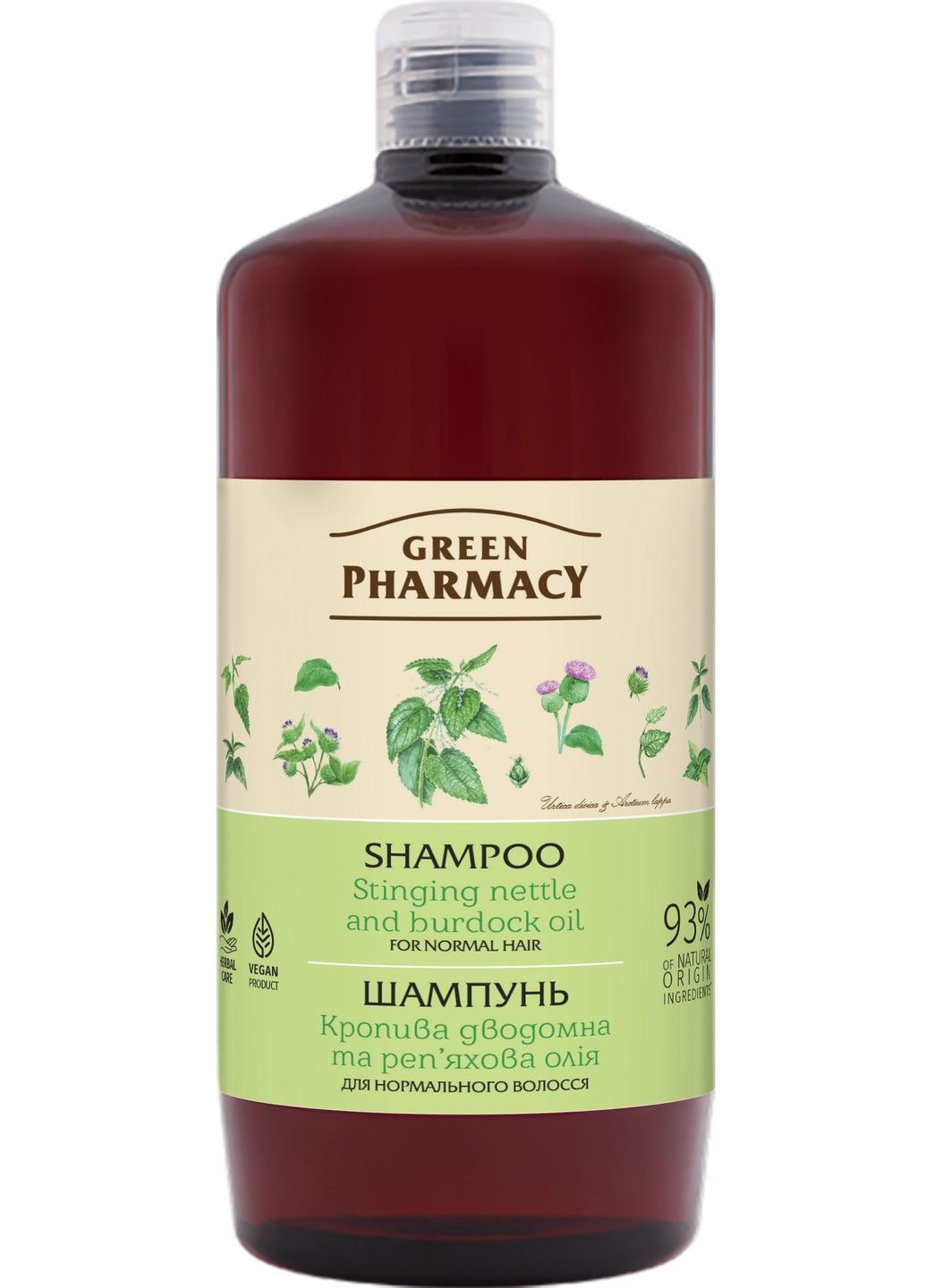 Шампунь для нормального волосся "Кропива і реп.олія" 1000 мл Green Pharmacy (283017659)