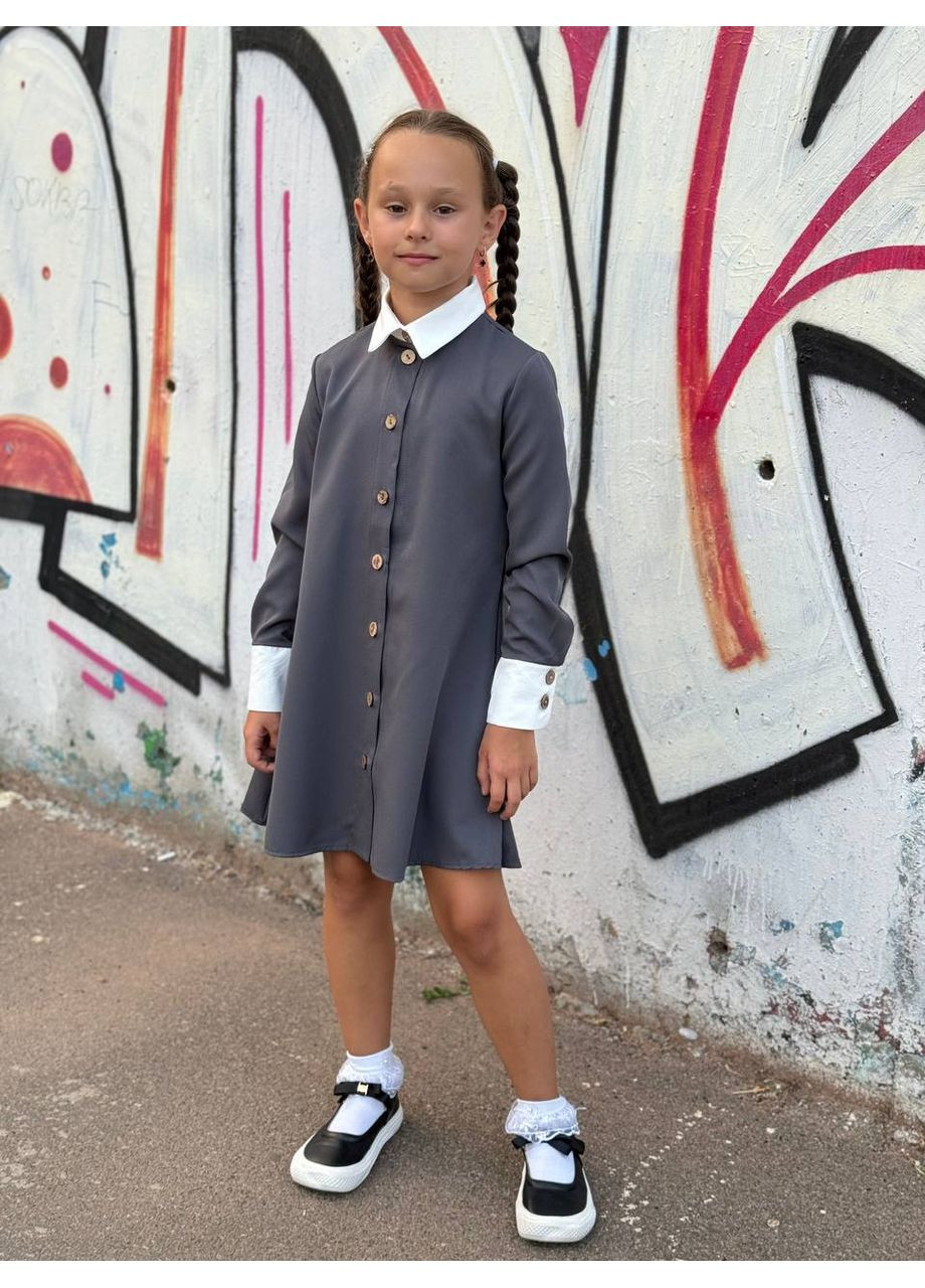 Графітова дівчача шкільна сукня FINO Mode (353501826)