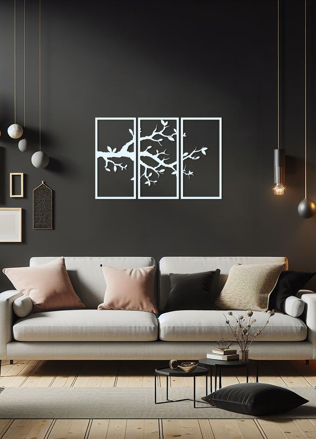Картина лофт, настенный декор для дома "Ветвь вишни картина модульная", декоративное панно 70х110 см Woodyard (292112425)