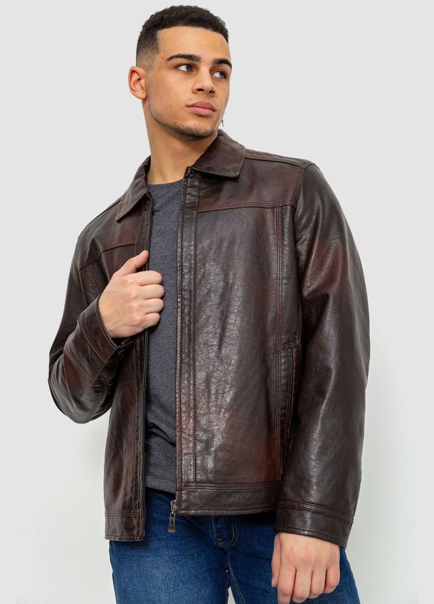 Коричнева куртка чоловіча демісезонна екошкіра, колір коричневий, Ager