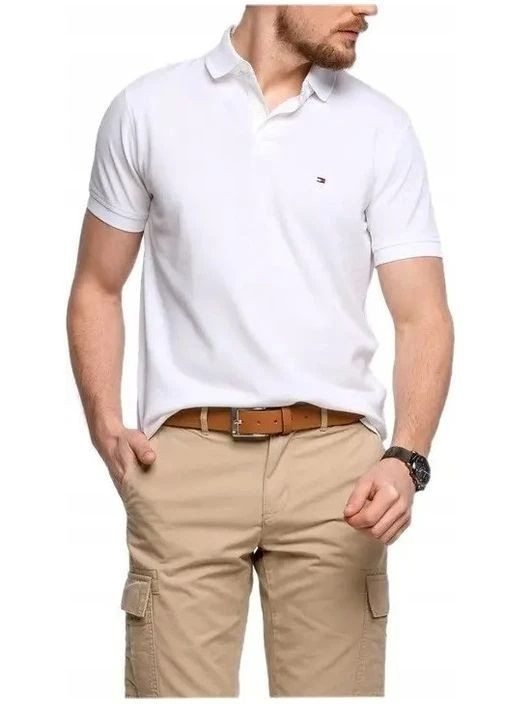 Белая футболка-поло мужское для мужчин Tommy Hilfiger с логотипом
