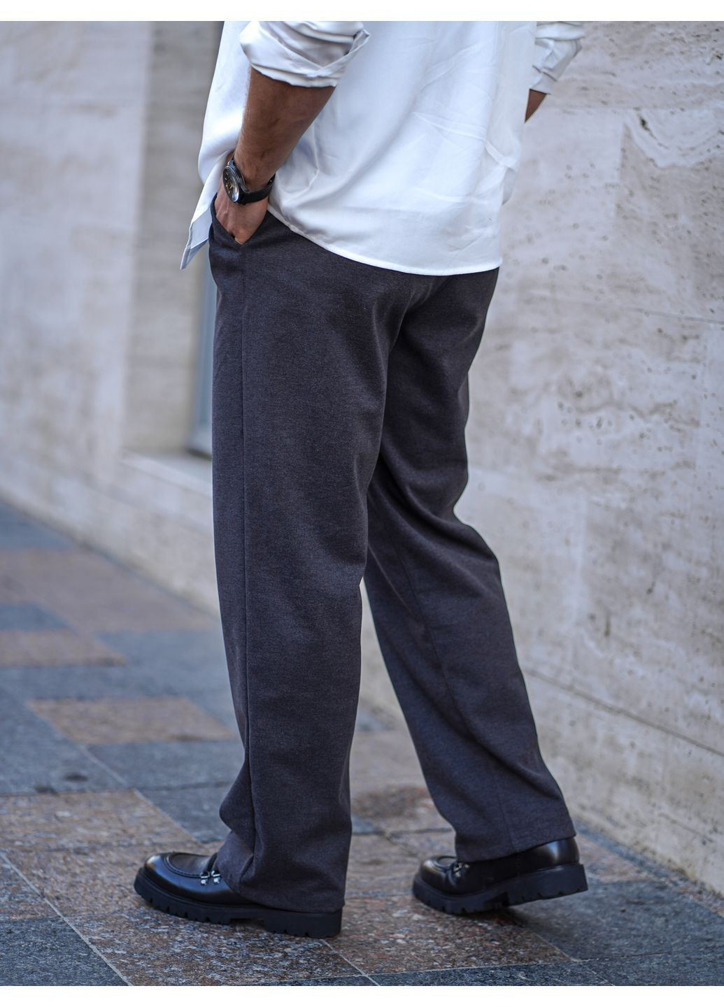 Штани чоловічі утеплені класичні прямі вовняні брюки Relax Fit Графіт Teamv (367973580)