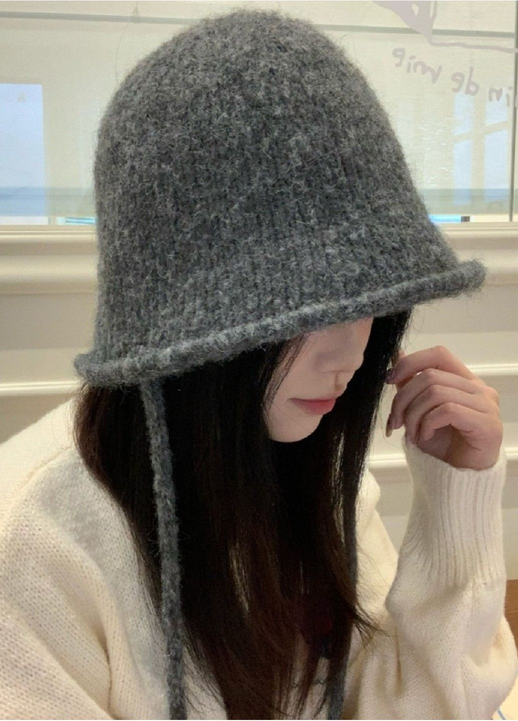 Женская Вязаная Шляпа из Шерсти и Акрила — Теплая Шапка-Бакет с Завязками No Brand в'язаний капелюх / шапка бакет (365301171)