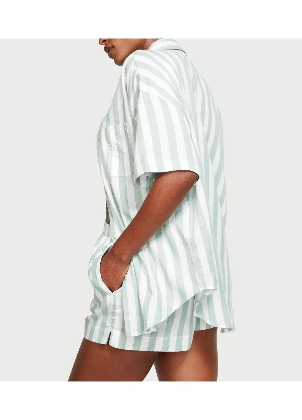 Зеленая всесезон пижама с шортами modal-cotton short pajama set seasalt green stripes Victoria's Secret