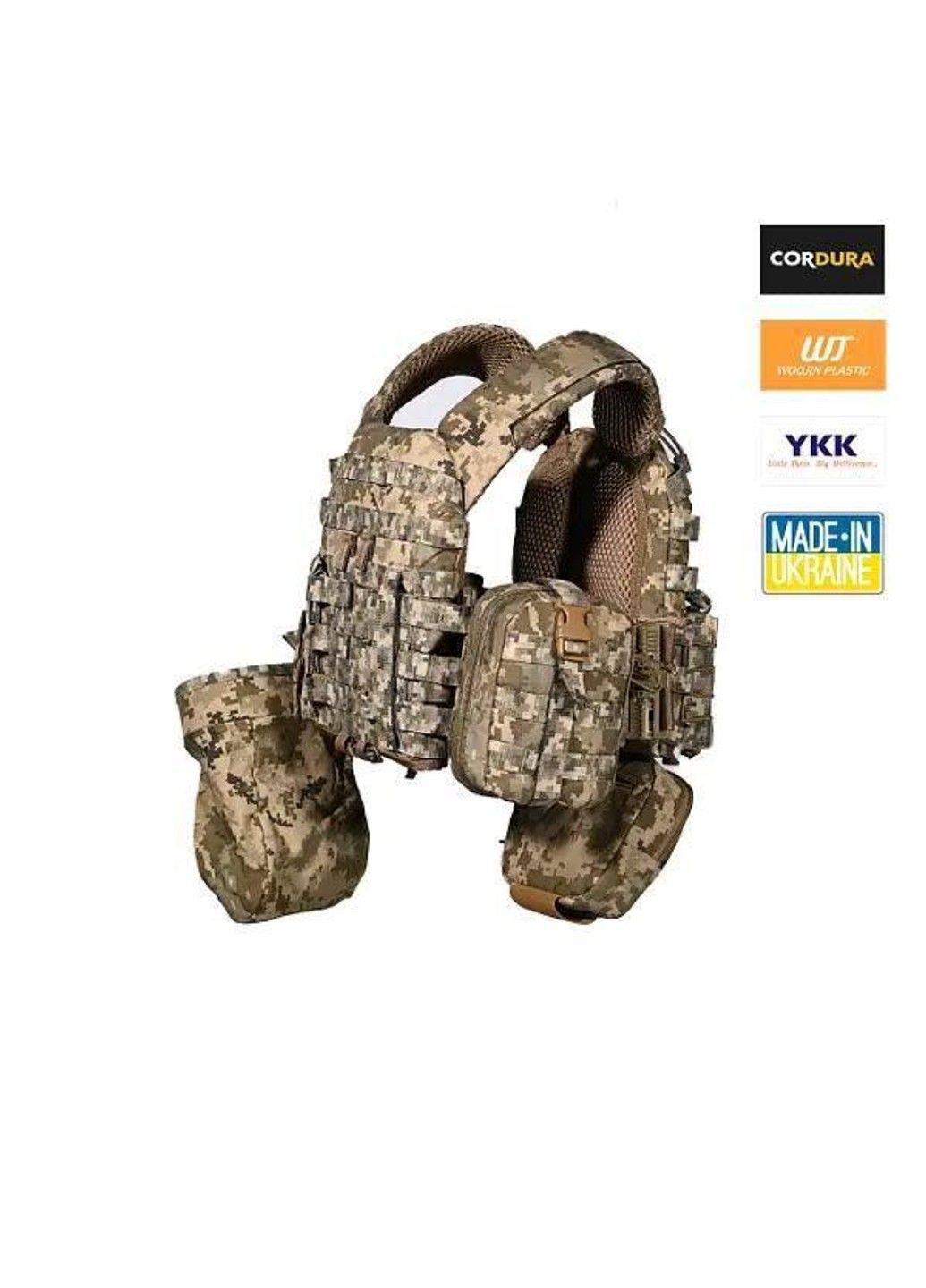 Тактична плитоноска М5 + 6 підсумків (без плит) Піксель No Brand (332635002)