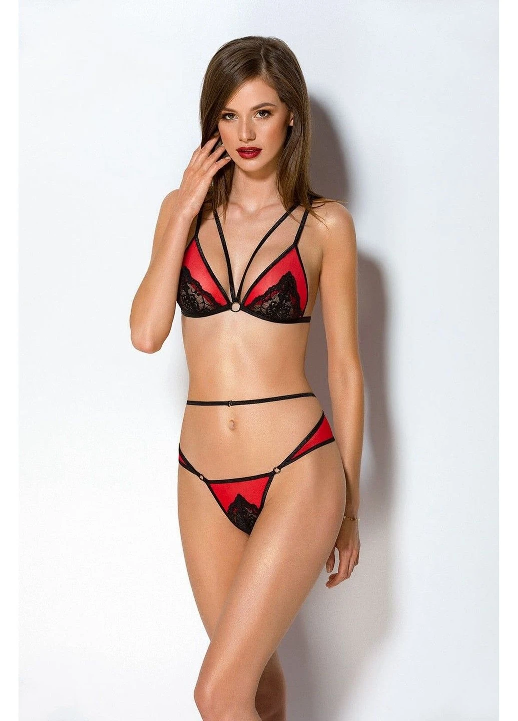 Красный демисезонный комплект бюстгальтер и трусики peonia set Passion