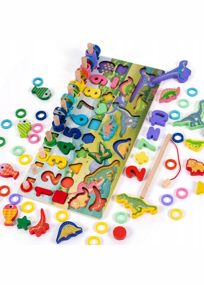 Деревянная игрушка Центр развивающий MD 2758 фигурки, рыбалка, цифры, динозавры Limo Toy (308975651)