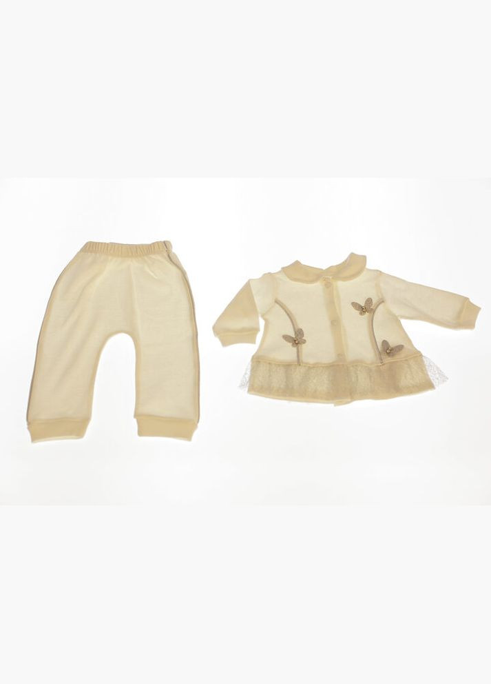 Бежевый демисезонный костюм с длинным рукавом для девочки с бабочками бежевый 62 см (34537) BABYKROHA