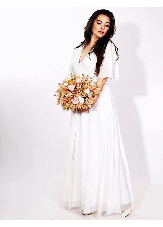 Белое вечернее платье с юбкой-солнце, а-силуэт FashionYouWant однотонное