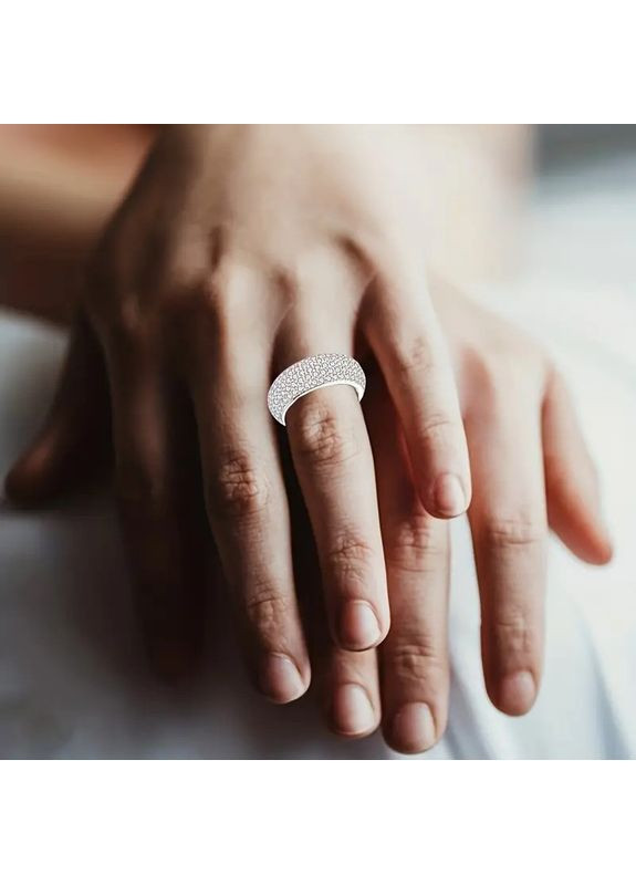 Кольцо серебристое обручальное титан 8 мм с белыми кристаллами размер 17 AurumLux017 Liresmina Jewelry (352683328)