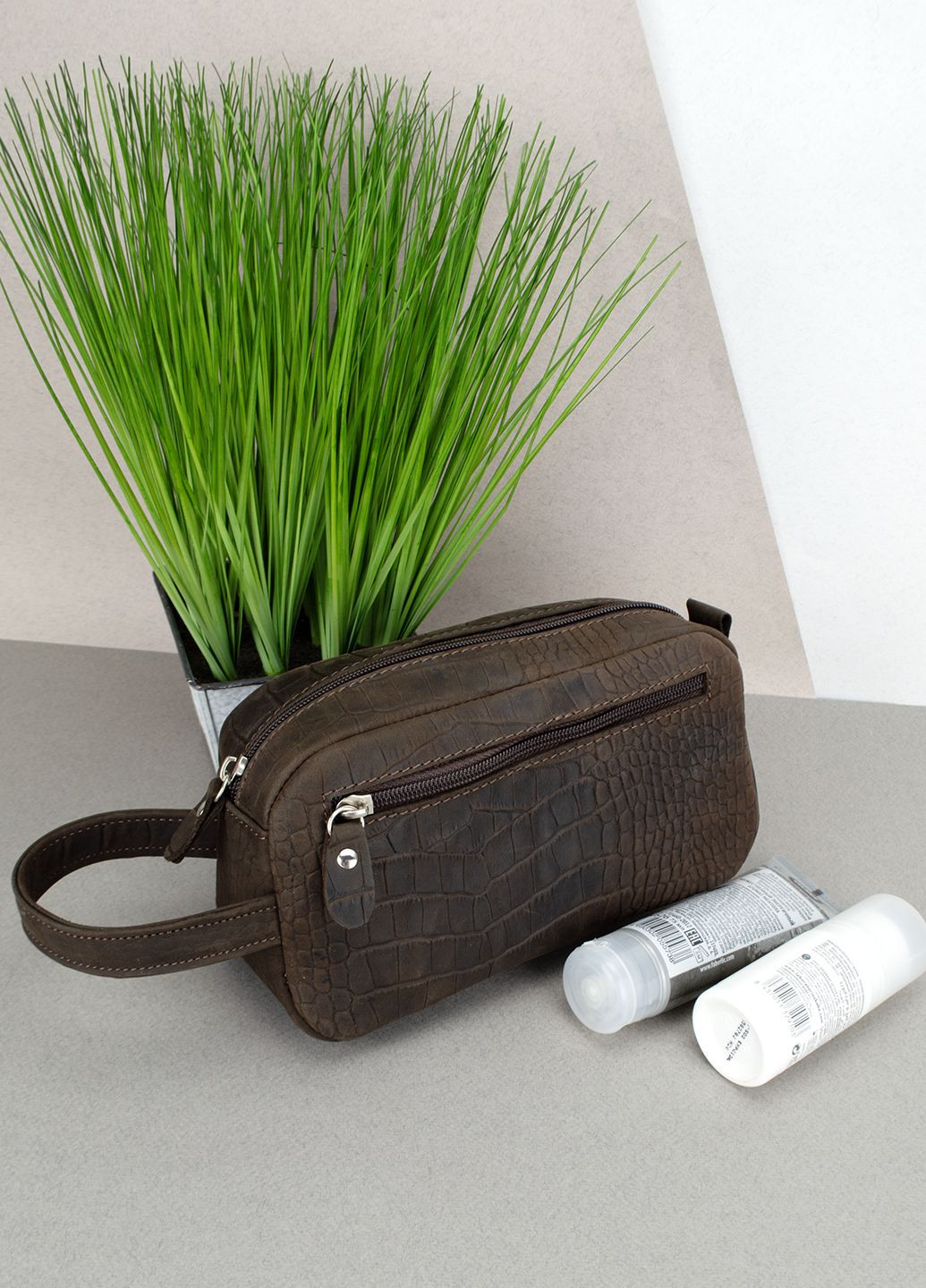 Косметичка мужская кожаная HC0029 коричневая с ручкой HandyCover (305532834)