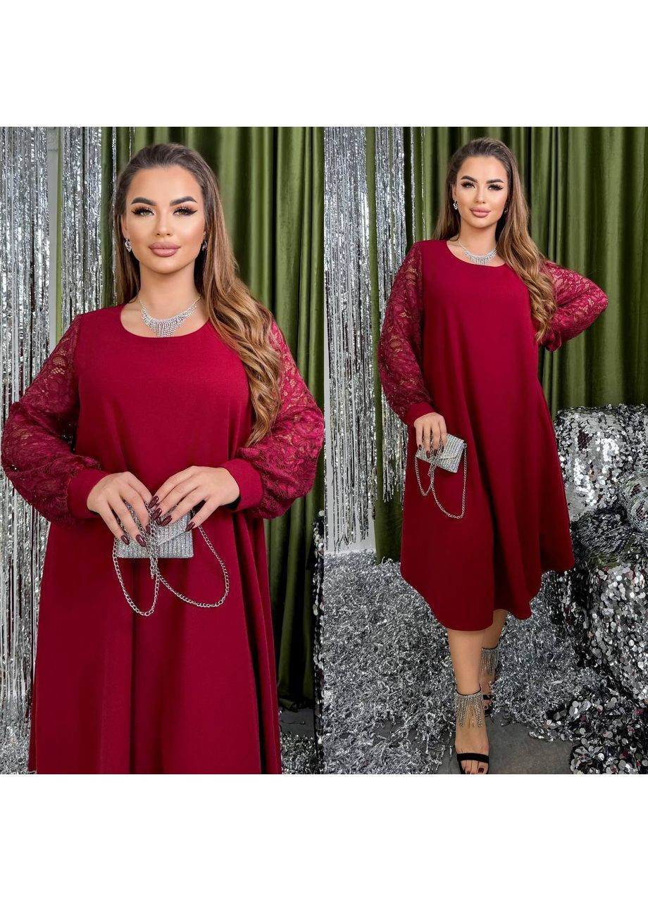 Червона сукня новорічна креп-стрейч,рукав-гіпер з манжетами,силует трапеція Україна