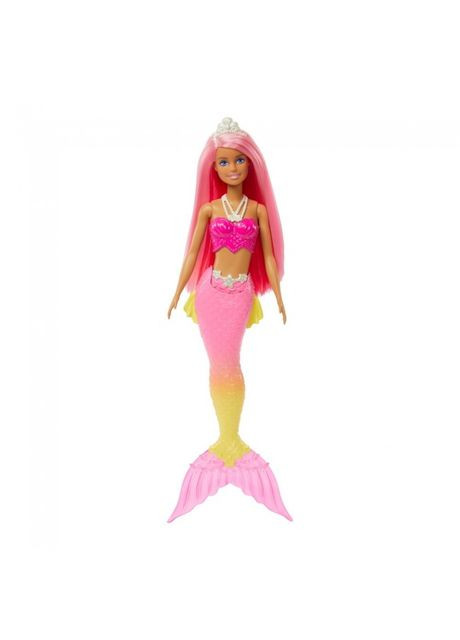 Русалка с разноцветными волосами серии Дримтопия (HGR08), желторозовый хвост Barbie (290841484)