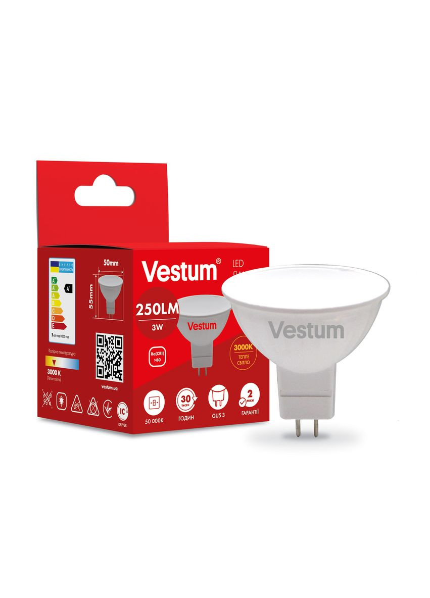 Світлодіодна лампа MR16 3W 3000K 220V GU5.3 1-VS-1502 Vestum (355926816)