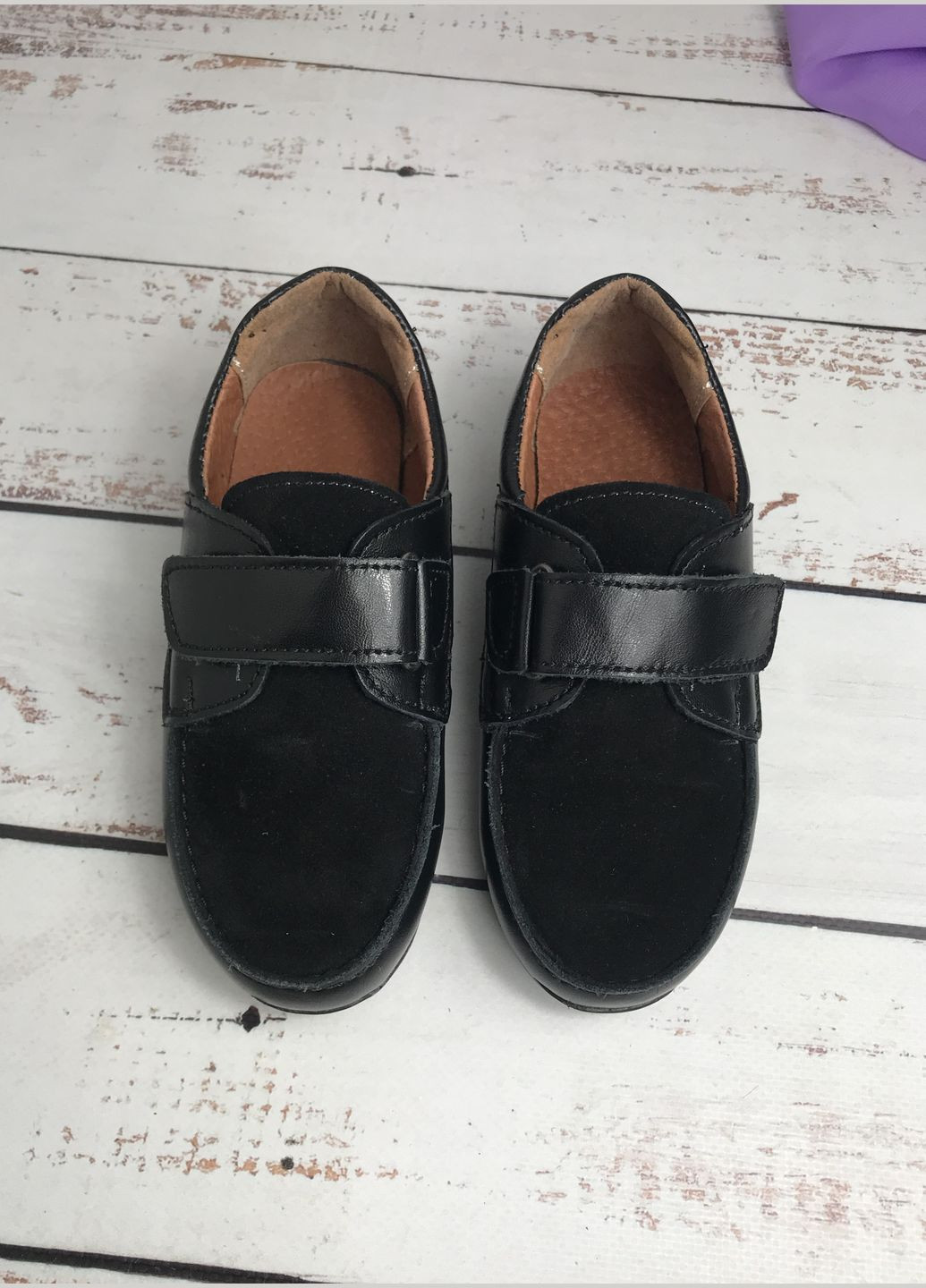 Черные туфли мокасины детские для мальчика черный (819) на липучке Dexfern