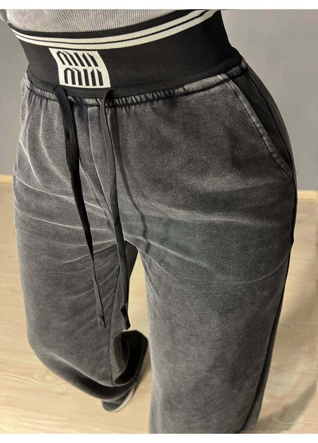 Брюки женские Yimeite 512 палаццо широкие трикотажные вареные дай талия на резинке черные No Brand (324019774)