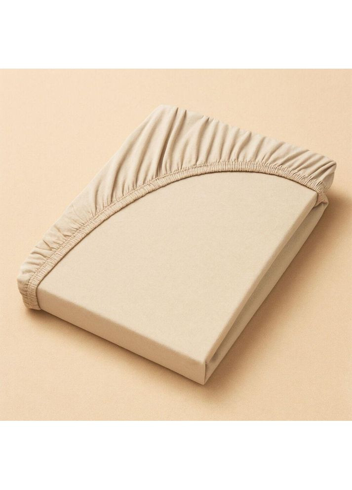 Простыня трикотажная 180/200х200х35 см на резинке, эластичная, трикотаж, хлопок беж IDEIA (364122490)