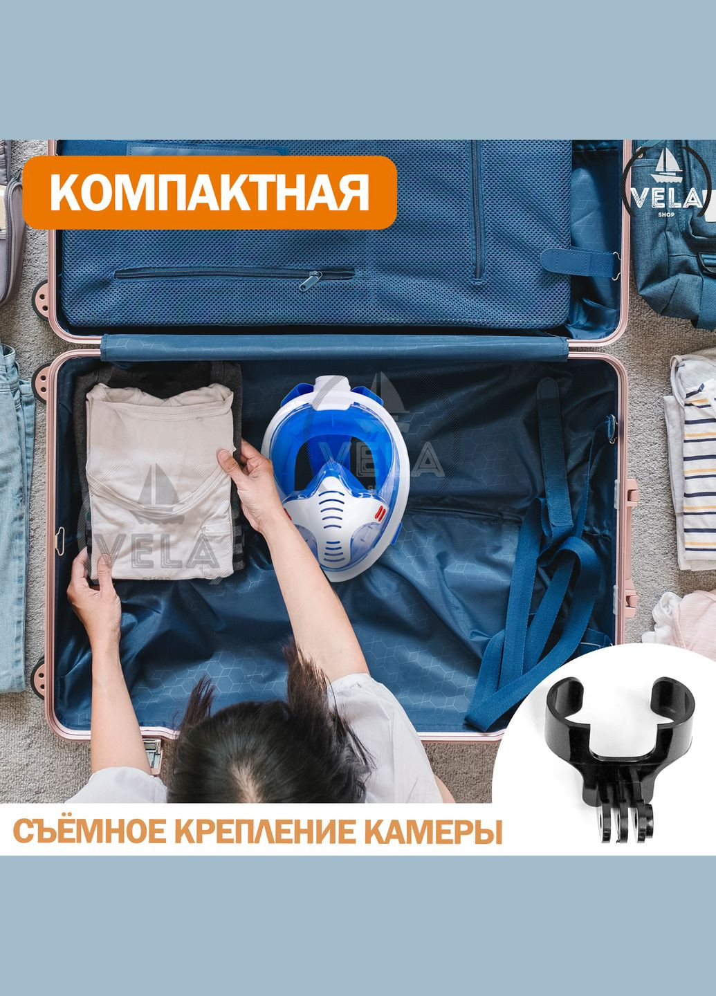 Маска для плавання S/M 5.0 Повнолицева панорамна Снорклінг Маска на все обличчя для купання пірнання 4 клапани Іннова VelaSport (273422165)